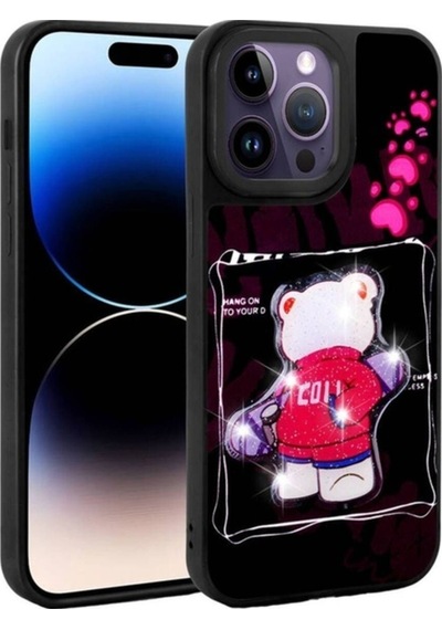 Apple Uyumlu iPhone 14 Pro Max Kılıf Parlayan Kabartmalı İkonik Figürlü Zore Amas Silikon Kapak Siyah