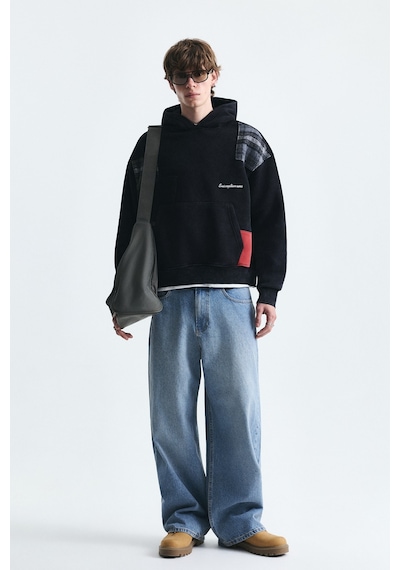 Vamos Boxy Fit Yama Detaylı Sweatshirt Siyah