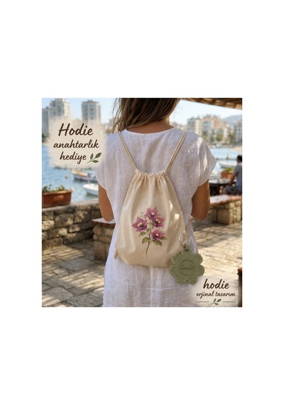 Hodie Collection Begonvil Baskılı Büzgülü Sırt Çantası İnce Hafif Bez Çanta 35x40 Ekru - 861636109 Ekru - 861636109 Ekru