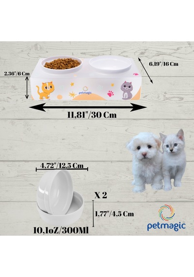 Petmagic Akrilik Pleksi Evcil Hayvan Renkli Seramik Kaseli Kedi Köpek Mama Su Kabı Mat