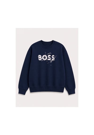 Herkesemoda Baskı Detaylı Şardonlu 2 İplik Bisiklet Yaka Sweatshirt Lacivert