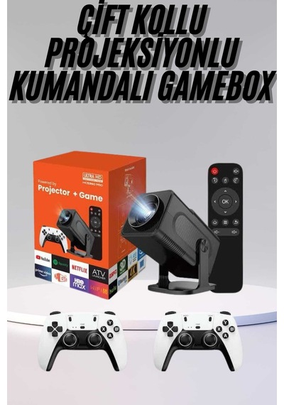 Çift Kollu Game Box Projeksiyon Cihazı Kumandalı Android Tv Dahili Hoparlör -