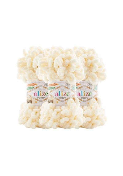 Puffy 3 Lü Paket El Örgü İpi - Şişsiz 100g X 3 Adet Renk No: 01 - Krem