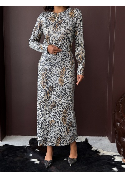 Verymoda Leopar Desenli Etek Günlükten Geceye Şıklık Açık Leopar