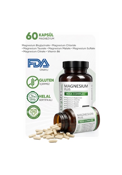 Aromel Magnezyum Plus Takviye Edici Gıda 60 Kapsül