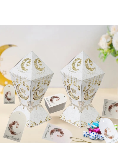 Hayırlı Ramazanlar Yazılı Hediye, Tebrik Kartı, Delikli Ambalaj Paketleme Etiketi, 4.5x7.5cm,25 Adet