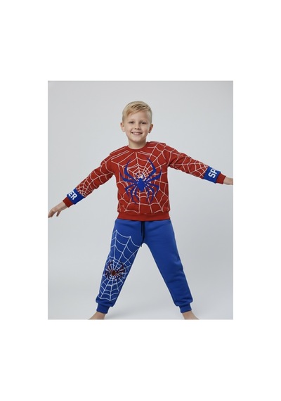 Beka Kids Erkek Çocuk Pijama Takımı Örümcek Desenli Uzun Kollu Üst Uzun Kırmızı
