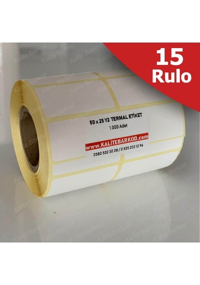 50X25 Yanyana 2'Li Termal Etiket 15 Rulo Barkod Etiket Kalite