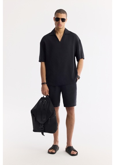 Avva Erkek Siyah Polo Yaka Soft Touch Kısa Kollu Comfort Fit Gömlek A51y2140