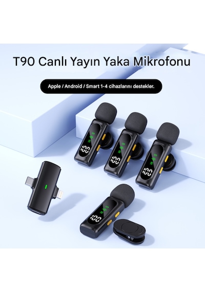 Kablosuz 4 Adet Tüylü Yaka Mikrofonu Apple iPhone Uyumlu  Type-c Pc Tablet Video Kayıt Vlog Lightning Usb-c Çıkış