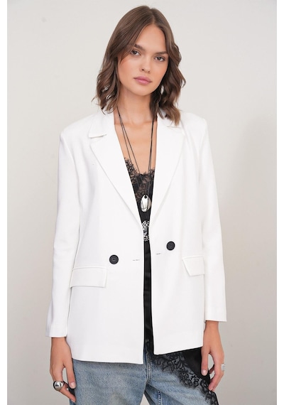 Mixray 4516 Kadın Bezayağı Blazer Ceket Ekru