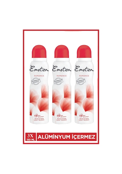 3 Adet Emotion Romance Kadın Vegan Deodorant 150 Ml Hızlı Kurur, Leke Bırakmaz
