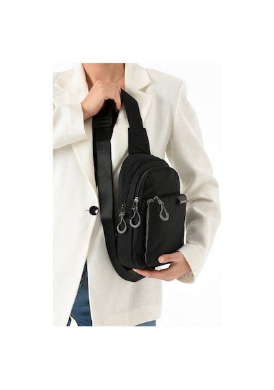 Sanmorris Unisex Paraşüt Kumaş Suya Dayanıklı 4 Bölmeli Body Bag Siyah