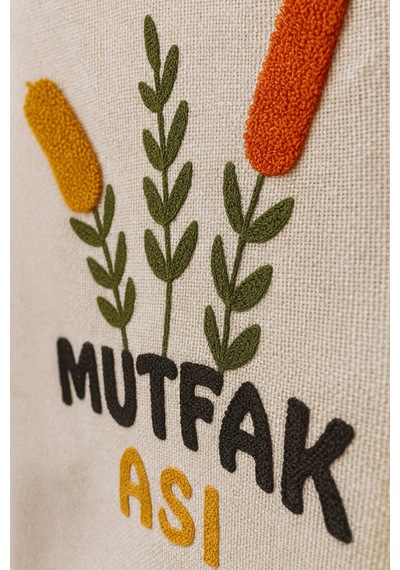 Mutfak Aşkı Nakışlı Keten Yıkanabilir Mutfak Önlüğü Standart Beden 1 Adet 50x70 Cm Bej