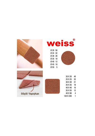 Weiss Zemin Koruyucu Keçe 3.5x3.5 Cm 18'li Açık Kahve