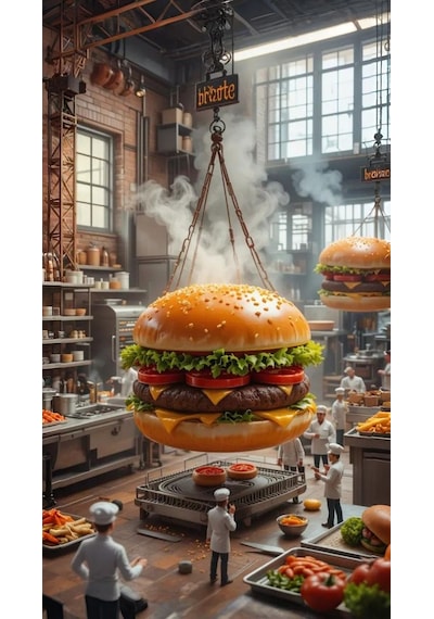 Dev Hamburger V1 : Ev Duvar Salon Güzellik Salonu Ofis Dükkan Dekarasyon Kanvas Tablo