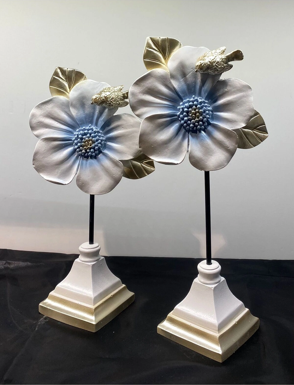 Dekoratif Polyester İkili Çiçek Aksesuar Beyaz-mavi