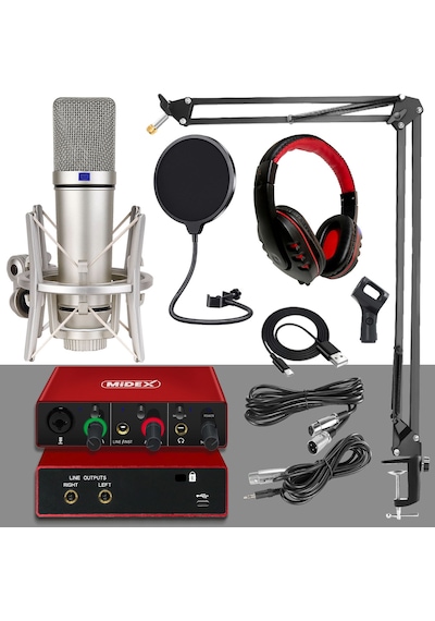 Midex Special Paket-1 Stüdyo Ekipmanları Ses Kartı CX1 Mikrofon Kulaklık Stand
