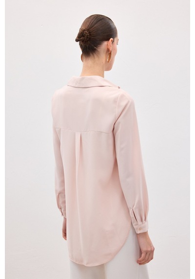 Sateen Düz Klasik Gömlek - Pudra-136120 Pudra