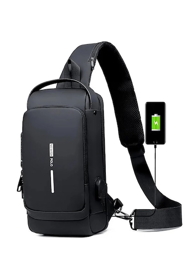 Newish Polo Uziko Çapraz Sırt Çantası-body Bag Usb Ve Kulaklık Çı Siyah