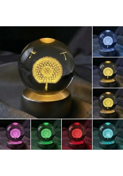 Karahindiba Kristal Cam Küre Renk Değiştiren Led Işıklı Gece Lambası Dekoratif Hediyelik Sku: Zeusb0h6sznv2h