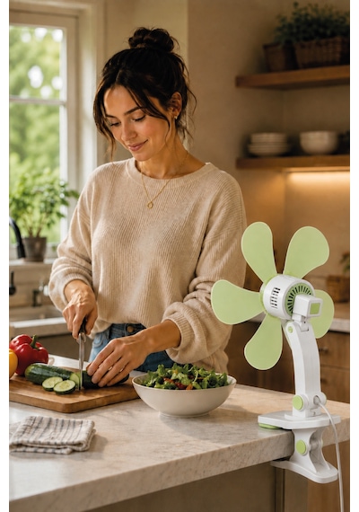 Waldern Taşınabilir, Sessiz Akrobat - Klipsli Fan - Masa Üstü Yeşil Vantilatör - 32 Cm & 180 Eğim