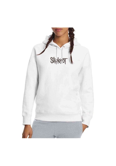 Slipknot Logo Baskılı Beyaz Kadın Kapşonlu Sweatshirt