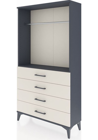 Arges Dolap Tek Raflı 4 Çekmeceli Tek Askılı 88x30x163 Antrasit-aytaşı Antrasit