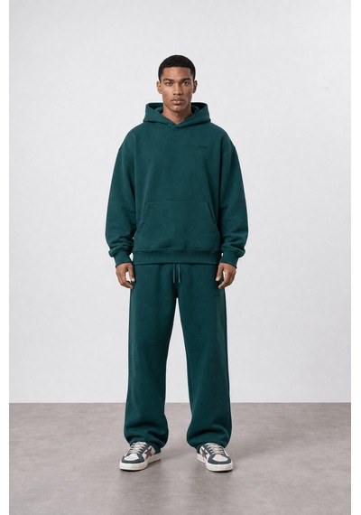 Erkek Respire Basic Oversize Hoodie Zümrüt Zümrüt Yeşili
