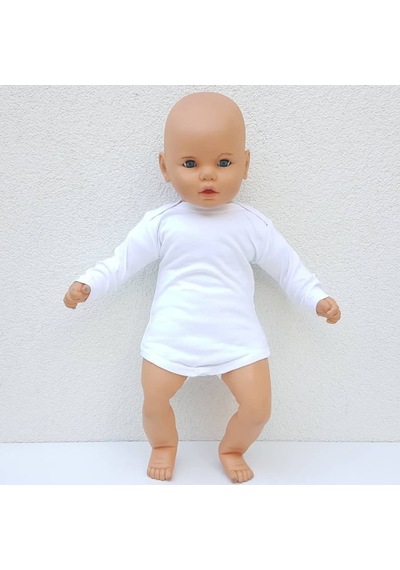 Bebegen Beyaz Sade Uzun Kollu Alttan Çıt-Çıtlı Badi Zıbın Beyaz
