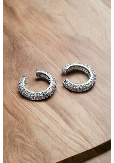 Zirkon Taşlı Gümüş Renk Earcuff Çok Renkli