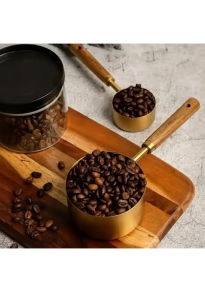 Ayrex 4'lü Ahşap Saplı Altın Renk Metal Ölçü Kaşığı Seti 60 Ml, 80 Ml, 125 Ml, 250 Ml Mutfak Ve Kahve Diğer