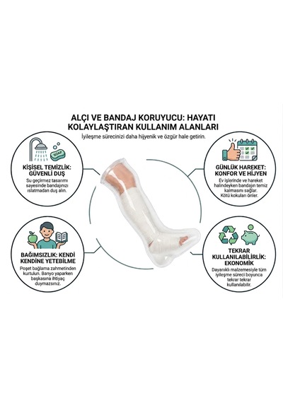 Alçı Ve Bandaj Koruyucu - Çocuk Bacak Kırık Bandaj Gibi Durumlar İçin Banyo Ve Duş Ürünü Alçı Bonesi Her Islak Alanda Kullanım Şeffaf