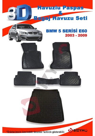 Bmw 5 Serisi E60 Sedan 2003-2009 Paspas ve Bagaj Havuzu Seti Siyah