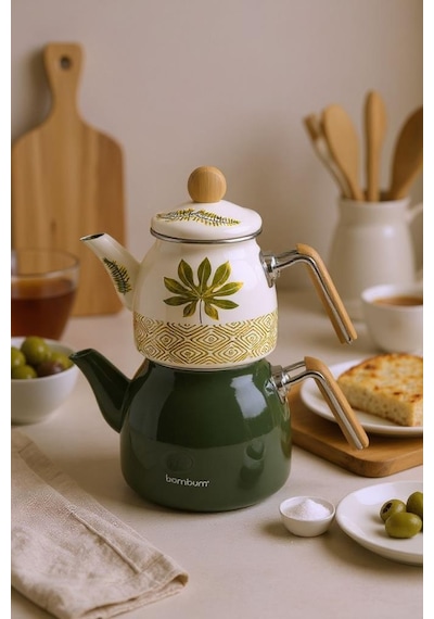 Bambum Unique - Bambu Kulplu Emaye Çaydanlık Takımı Herb