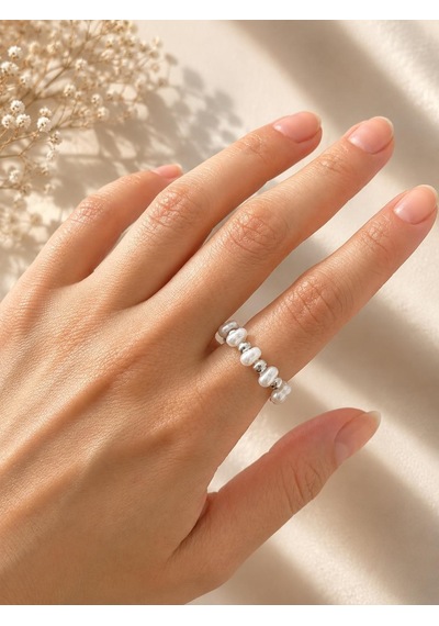 İnci Taşlı Silver Yüzük Çok Renli