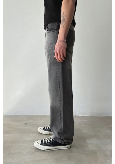 Flaw Çizgili Regular Jean-29106 Antrasit
