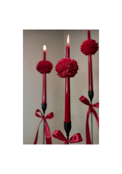 Dekoratif Soy Mum Şamdanlık Mum Kırmızı Rnek 20 Cm 2 Adet 4 Adet Şakaik 6'lı Set Modern Dekoratif Soy Mum Kırmızı