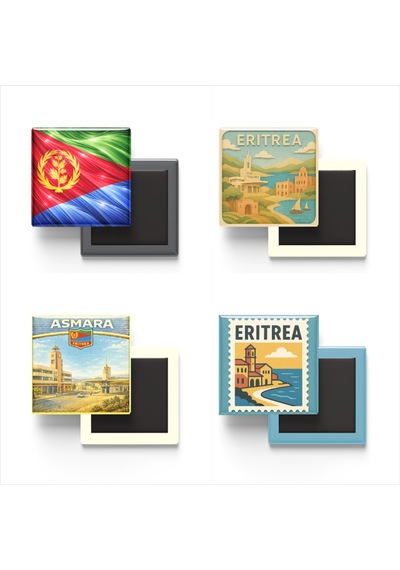 9x9 Cm Buzdolap Magnetleri - Eritre - Asmara - 4'lü Set