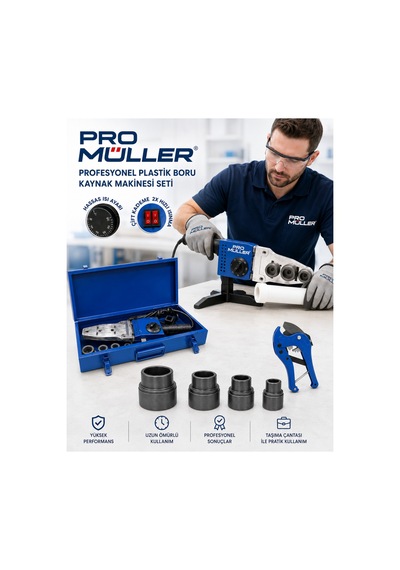 Pro Müller 2 Rezistanslı Isı Ayarlı Pprc Plastik Boru Kaynak Makinesi Metal Çantalı Set+özel Makas
