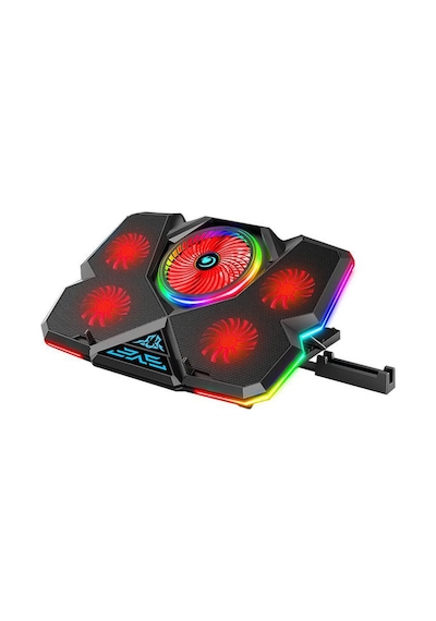 RGB Işıklı 5 Fanlı Notebook Soğutucu Kırmızı Led Telefon Tutuculu