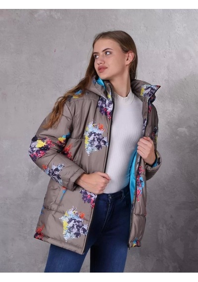 Farm Animals Retro Gate Dijital Art Puffer Mont Kadın