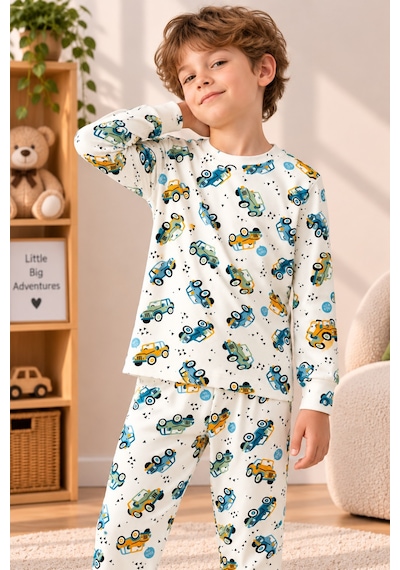 Free Beka Araba Desenli Bisiklet Yaka %100 Pamuklu İnterlok Kumaş Erkek Çocuk Uzun Kollu Pijama Takımı Yeşil Free Beka Araba Desenli Bisiklet Yaka %100 Pamuklu İnterlok Kumaş Erkek Çocuk Uzun Kollu Pijama Takımı Yeşil