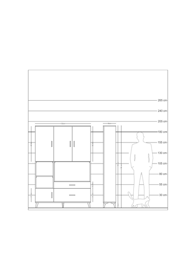 Arges Dolap 7 Raflı 2 Çekmeceli 5 Kapaklı 132x30x195 Çam-antr... Çam