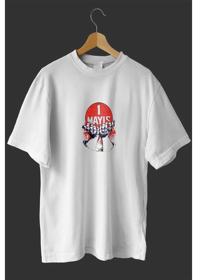 Novalisse 1 Mayıs Emek Ve Dayanışma Günü Baskılı Oversize Bisiklet Yaka T-shirt - Beyaz Çoklu Renk