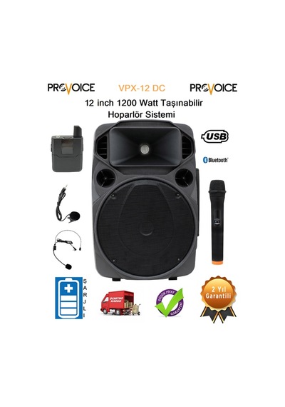 Provoice Vpx-12 Dc 12 Inch 1200 Watt Taşınabilir Hoparlör Sistemi
