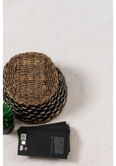 Valeryhome Vl Comfort Düz Saçaklı Peluş Düz Yolluk Ekru Oval Ekru Düz Saçak