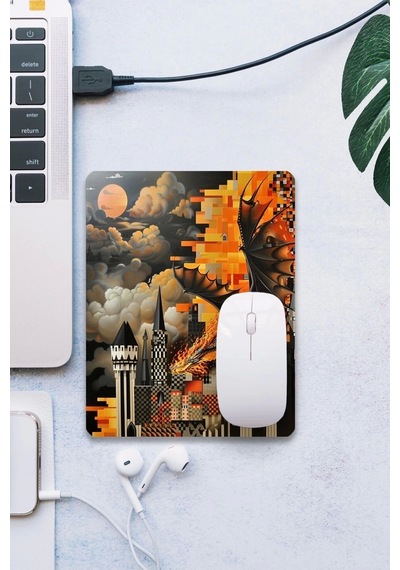 Sonictouch Ejderha Temalı Pürüzsüz Yüzey Kaymaz Taban Dikişsiz Kenar Gamer Oyuncu Mouse Pad 19x23cm Mousepad