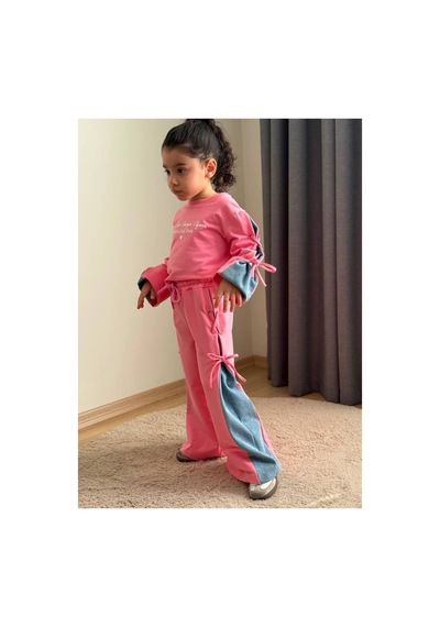 Toikids Kız Çocuk Kot Ve Fiyonk Detaylı İkili Takım Pembe