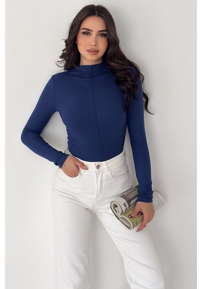 Noa & Noa Kadın Dikiş Detaylı Fit Bluz White Line Mavi